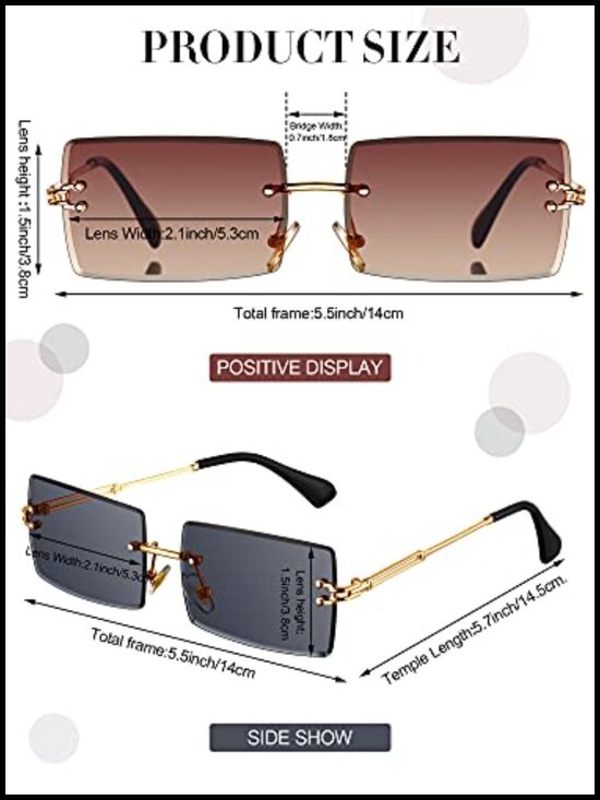 8 Pairs Vintage Rimless Rectangle Sunglasses Tinted Lens Gold Metal Frame main image 6
